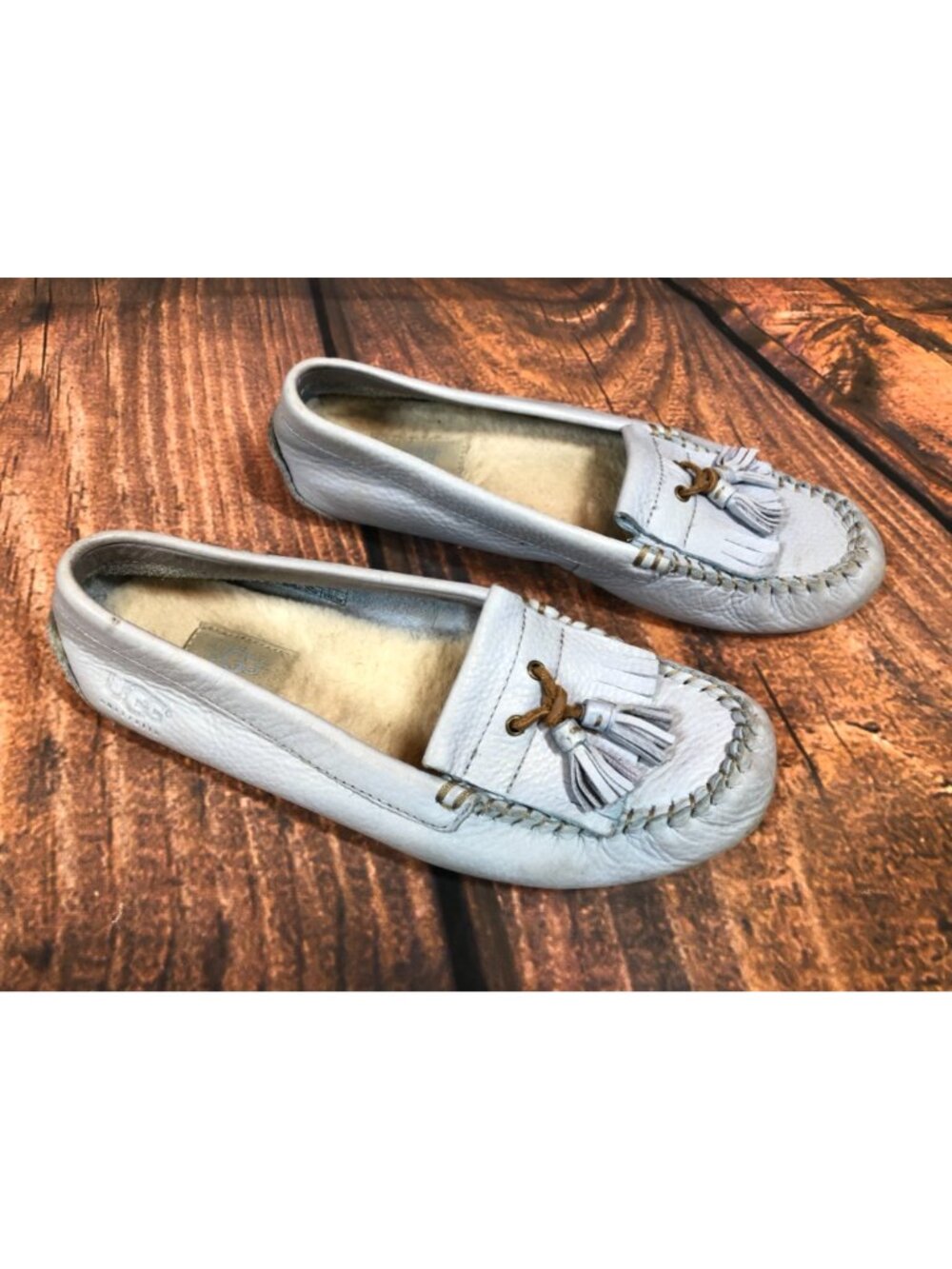UGG Womens 7 / 38 Margaret Blue Leather Tasseled Loafer Slipper - Picture 3 of 11